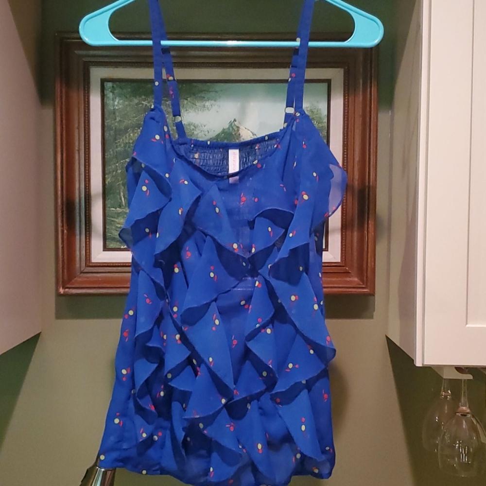 Fun patterned, flowy ruffled tank
